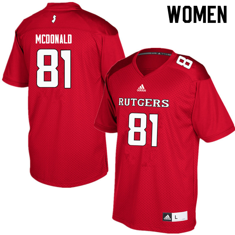 Women #81 Rich McDonald Rutgers Scarlet Knights College Football Jerseys Sale-Red - Click Image to Close